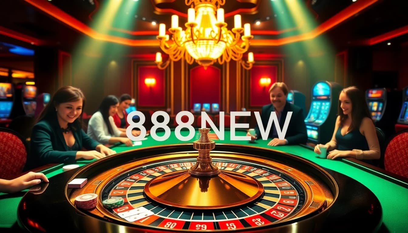 Experience the thrill of gambling at 888NEW casino with vibrant roulette tables and lively players.
