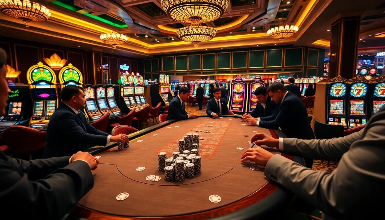 Experience the excitement of MMOO with vibrant casino games and engaging players in a luxurious setting.