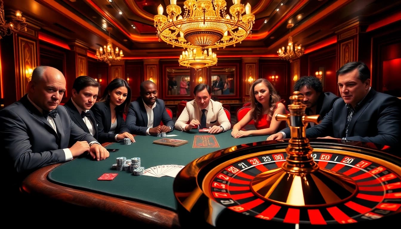 Engaging players immersed in a high-stakes poker game, showcasing excitement at https://f168.me/.