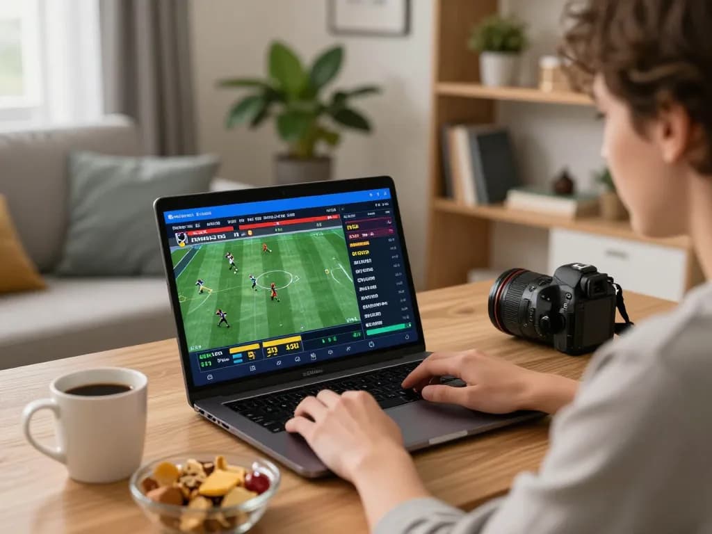 Engaging sports betting scene showing LV88 on laptop, enhancing strategic gameplay