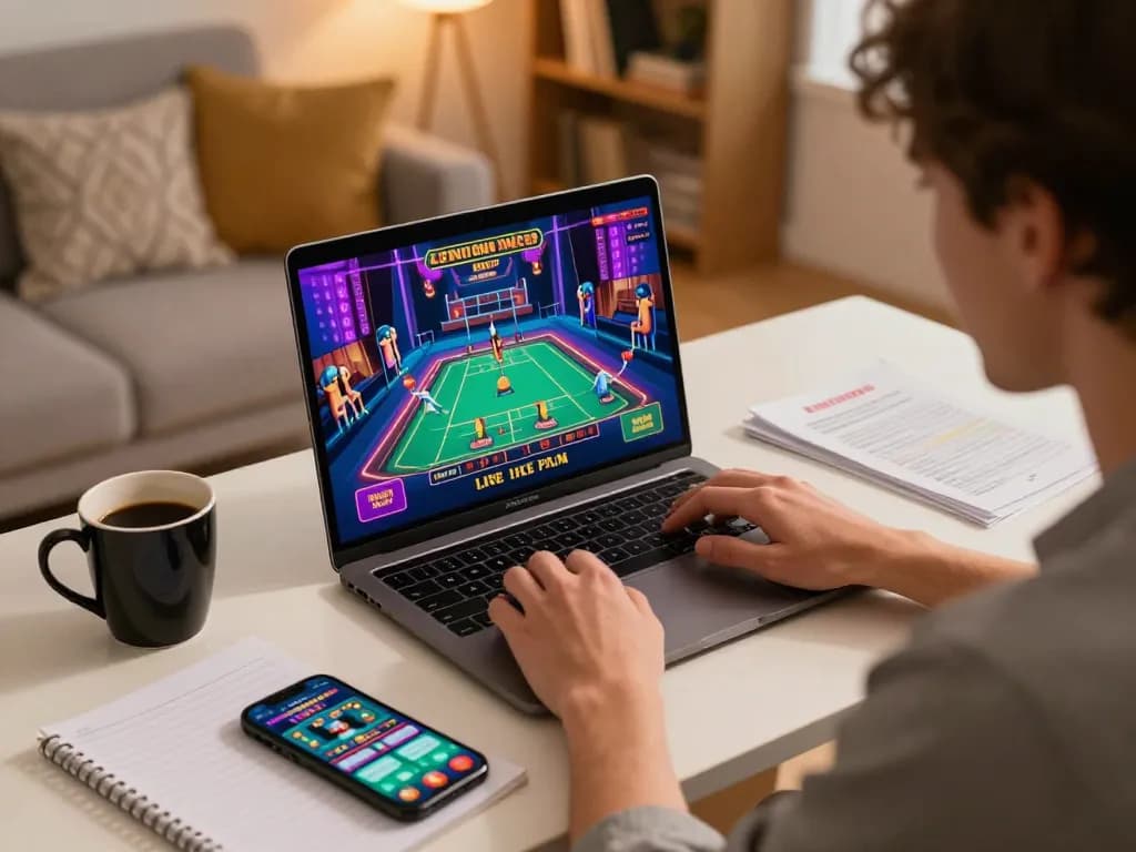 Engaged player strategizing in giải mã số học on a live dealer gaming session at home