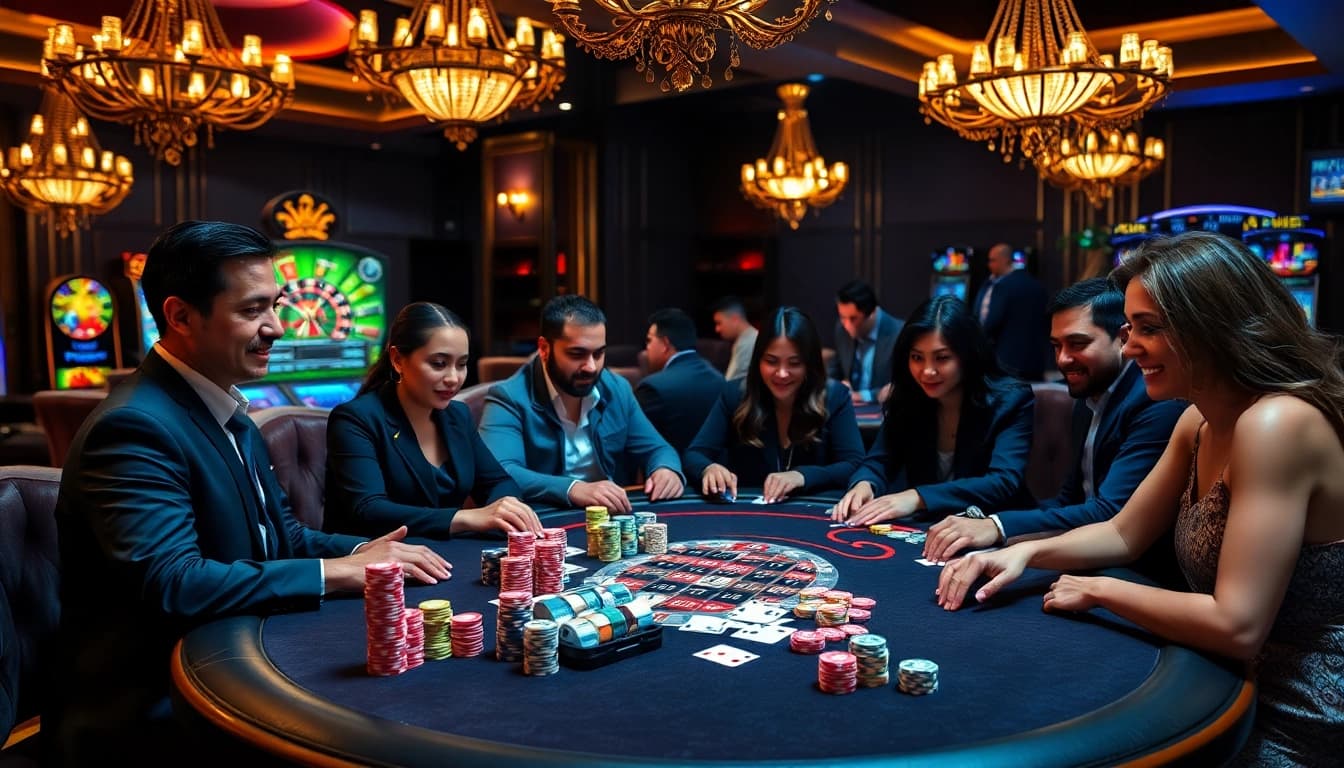 Experience the thrill of OK8386 gaming with high-stakes poker and vibrant casino atmosphere.