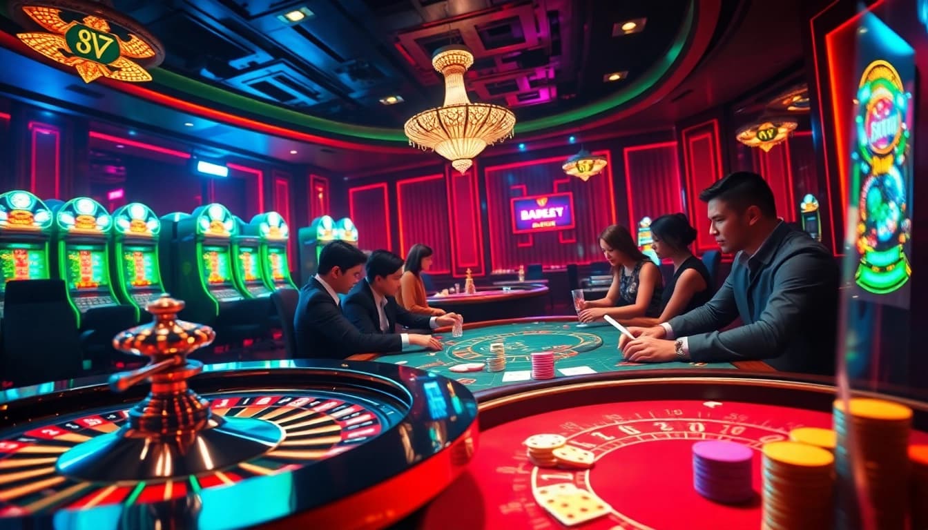 Exciting gaming action at an XX88 casino with roulette and players engaged in betting.