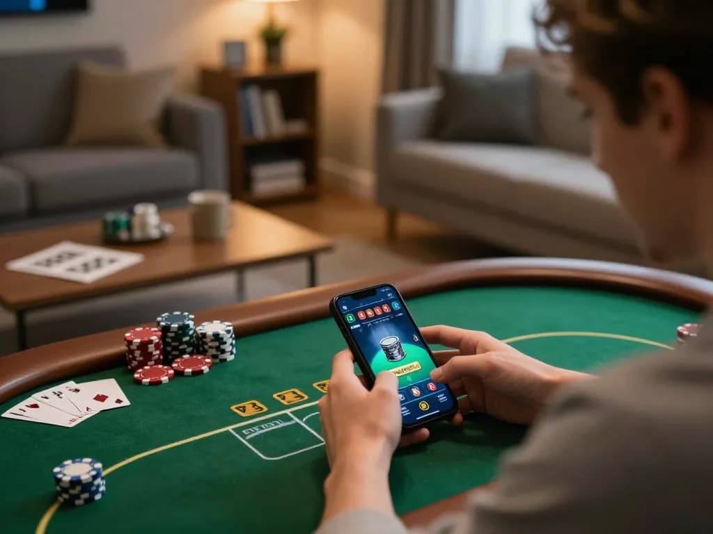 Player engaging in online TR88 gaming on smartphone, showcasing strategic betting and responsible gambling.