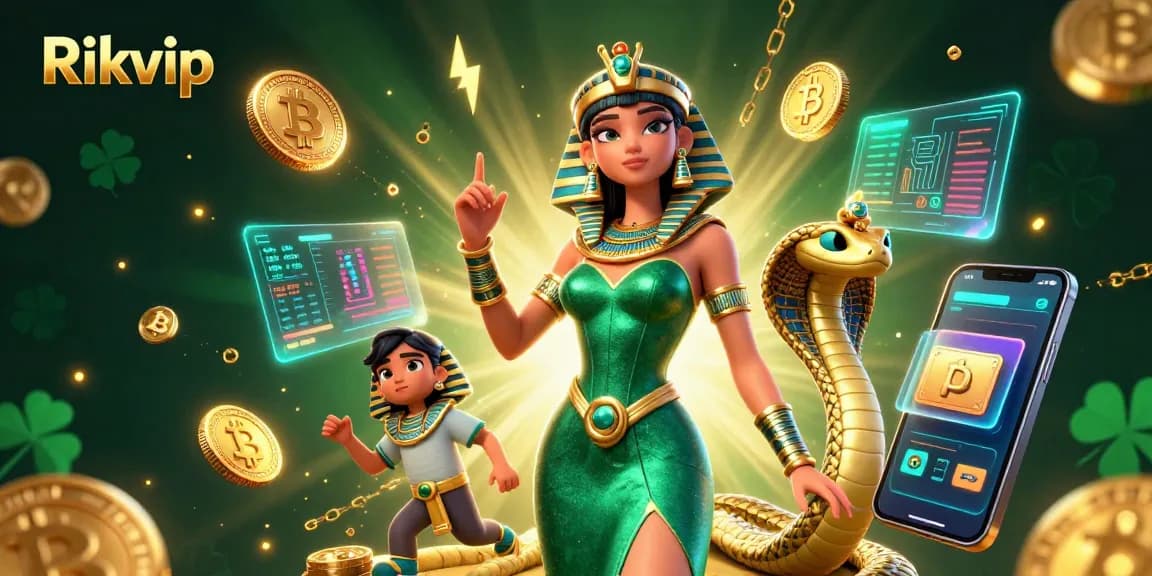 Bet on Rikvip with exciting games and crypto elements in a captivating casino scene.
