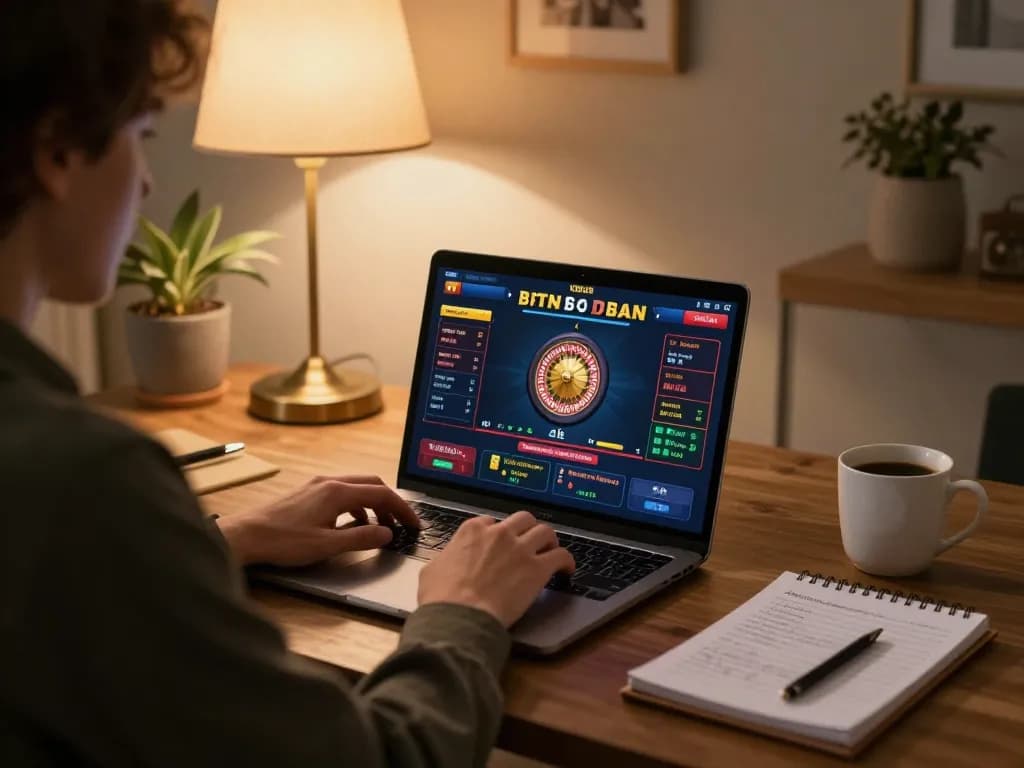 Player enjoying live roulette gameplay on kp88 platform in a cozy home office