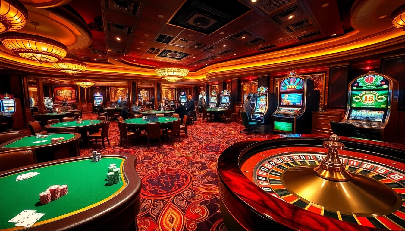 Experience the excitement of u31 เครดิตฟรี 188 at a high-stakes casino, featuring vibrant tables, poker chips, and eager players.