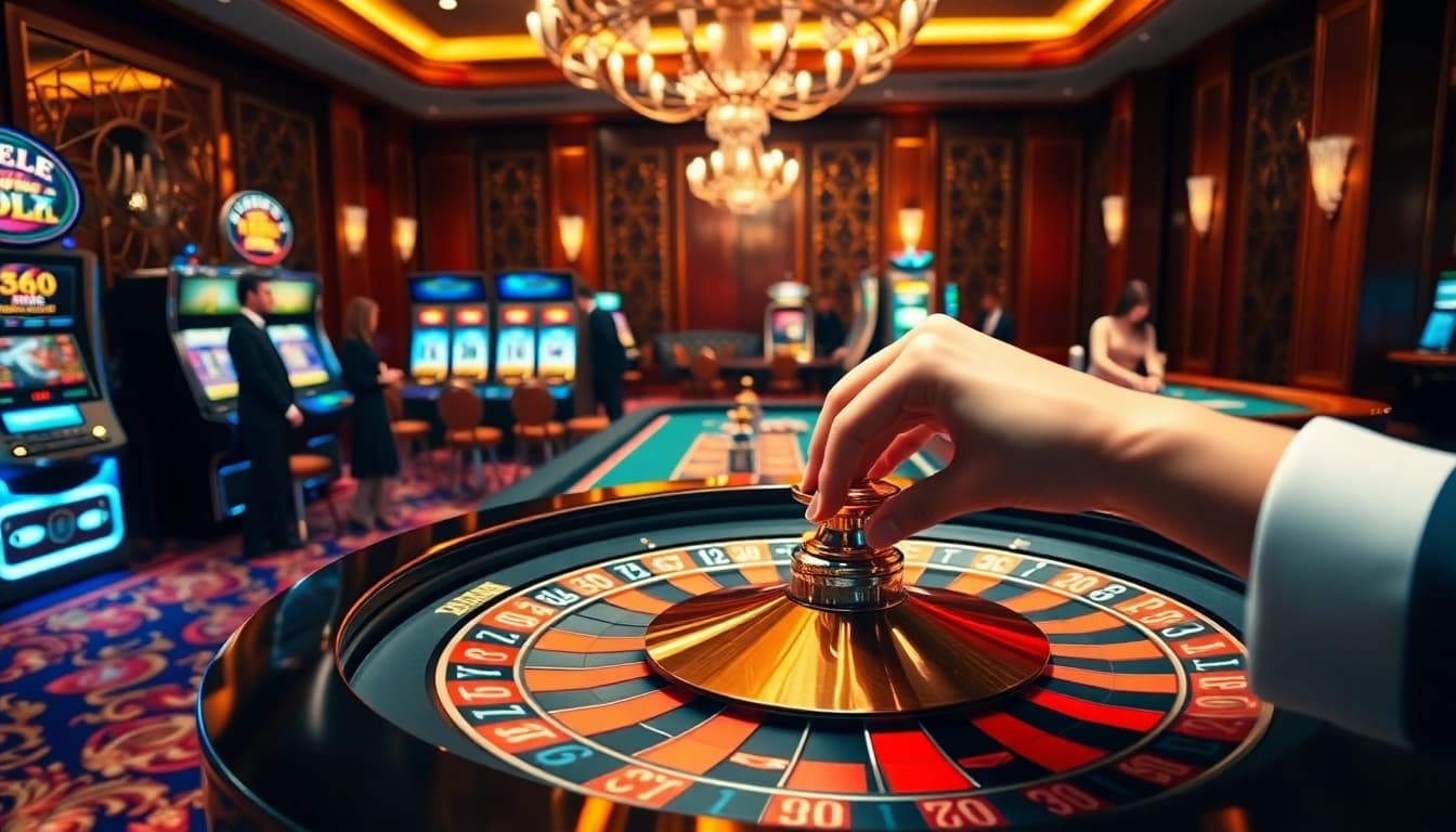 Players engaging in thrilling casino games at https://sclub88.app/ with vibrant lighting and luxury decor.