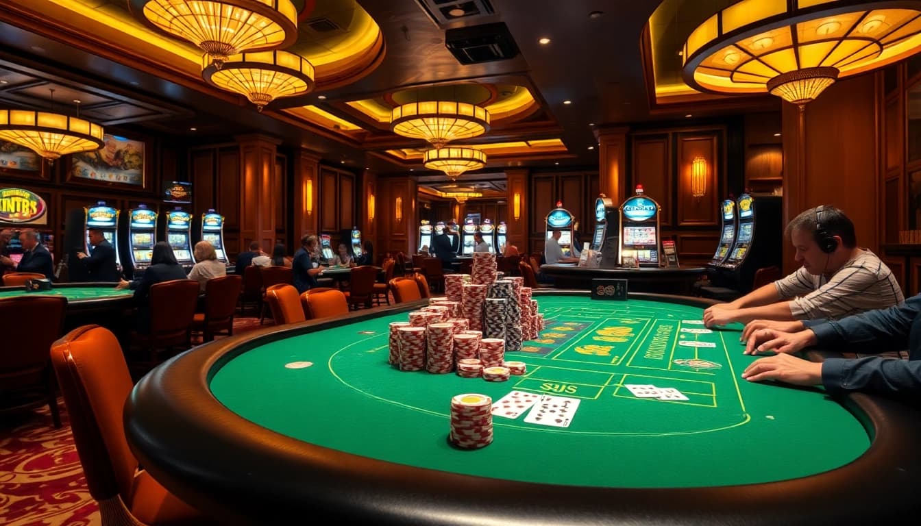 KJC's luxurious casino gaming scene featuring poker chips and elegant tables.
