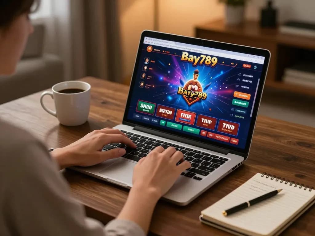 Player enjoying an online casino game at Bay789 while studying betting strategies.