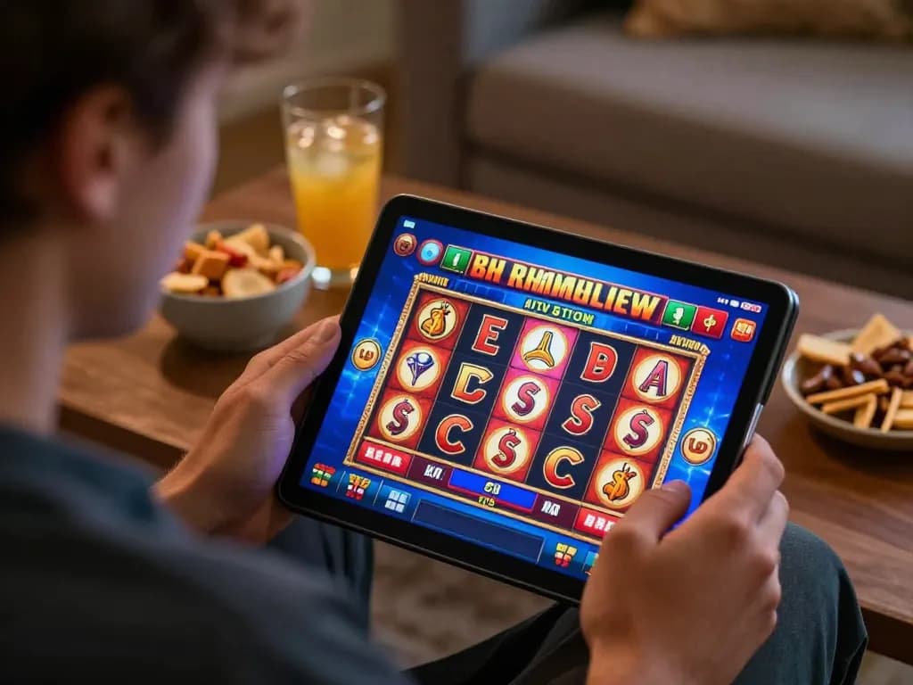 Engaged player enjoying exciting games on pinoy 365 online casino app in a cozily lit home