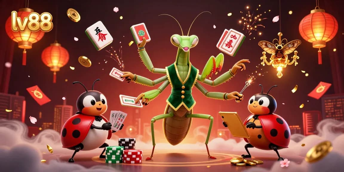 Engage with LV88's captivating gaming scene featuring vibrant 3D characters and casino elements.