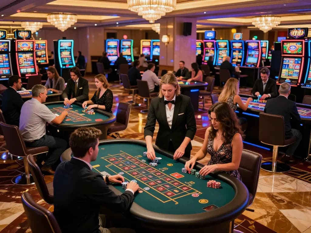 Players engaging in bets at roulette tables in a vibrant casino, highlighting SC88 gambling thrills