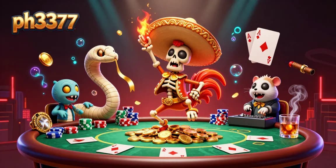 Experience thrilling gaming action at ph3377 with a vibrant scene of casino characters and elements.