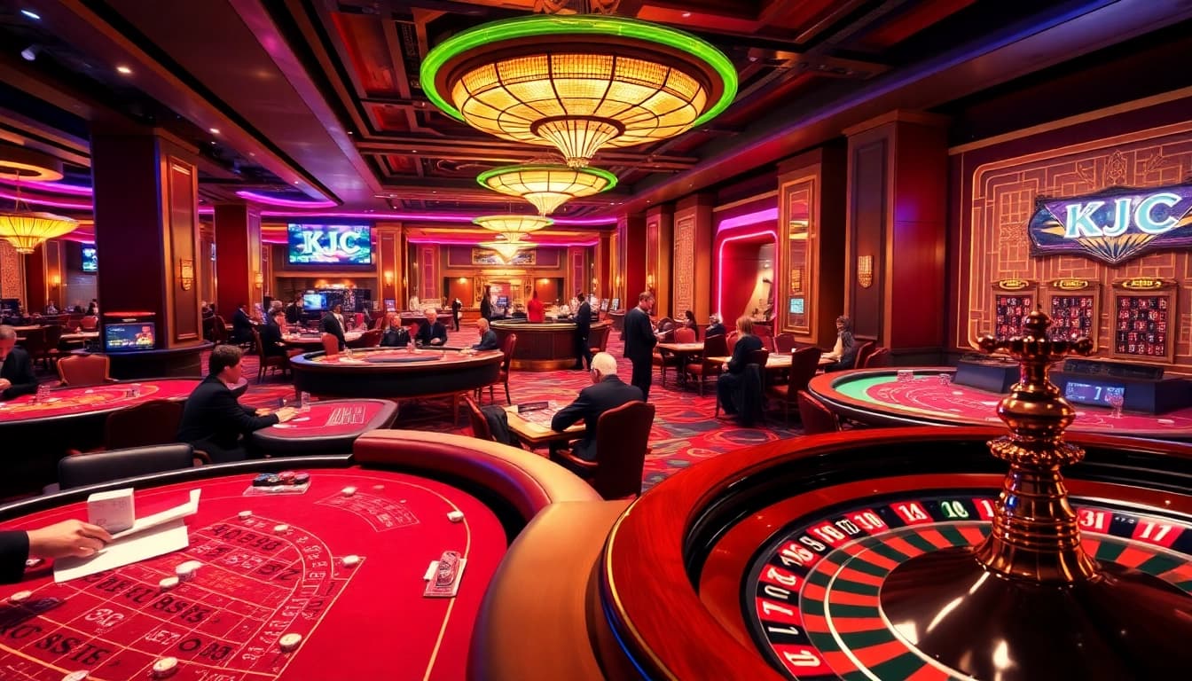 KJC players enjoying an exciting game of poker at a luxurious casino table.