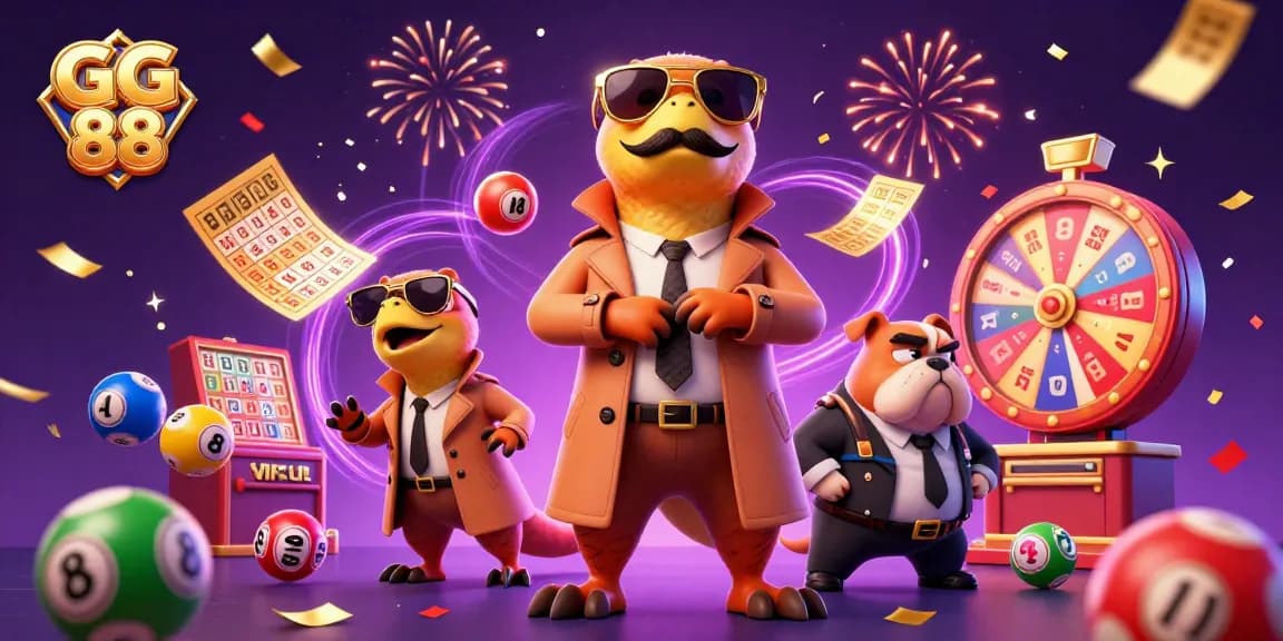 Experience the excitement of GG 88 with raptors in disguise entering a VIP casino filled with vibrant lottery elements.