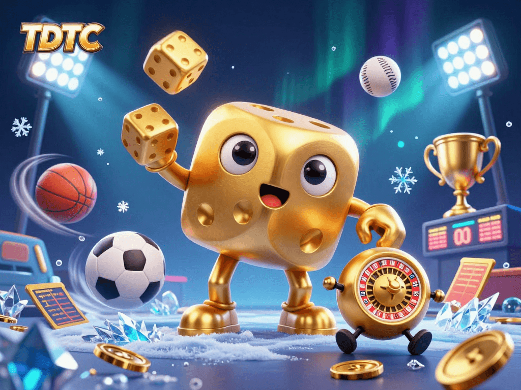 Engage in thrilling TDTC casino adventures with our dynamic 3D illustration featuring entertaining game elements.