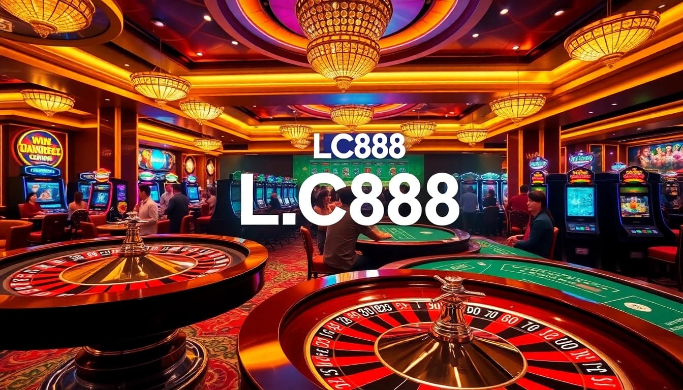 Exciting gameplay at LC88 casino features roulette, poker tables, and vibrant slot machines.