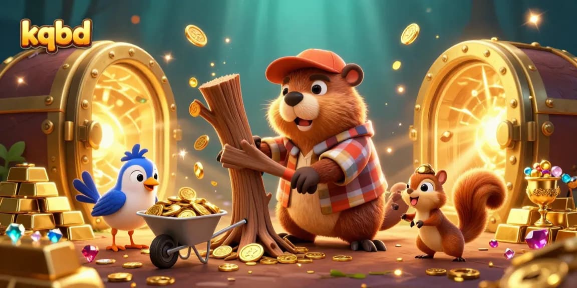 KQBD showcases the dynamic action of playful characters collecting coins and treasure in a vibrant casino environment.