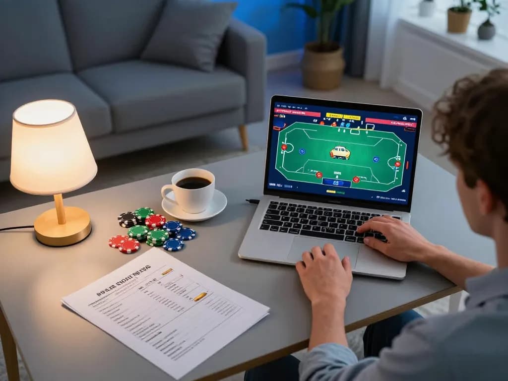 MM88 player strategizing while engaged in an online poker game at home.