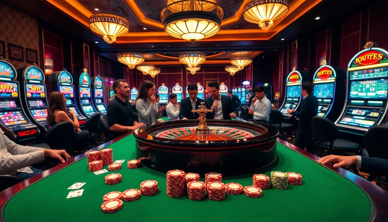 Experience thrilling moments at the bsport casino with an elegant roulette table and vibrant atmosphere.