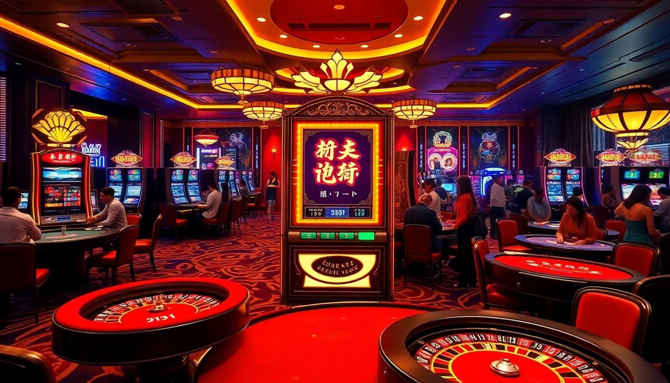 Experience the excitement of nổ hũ at a luxurious casino with vibrant slot machines and engaging gameplay.