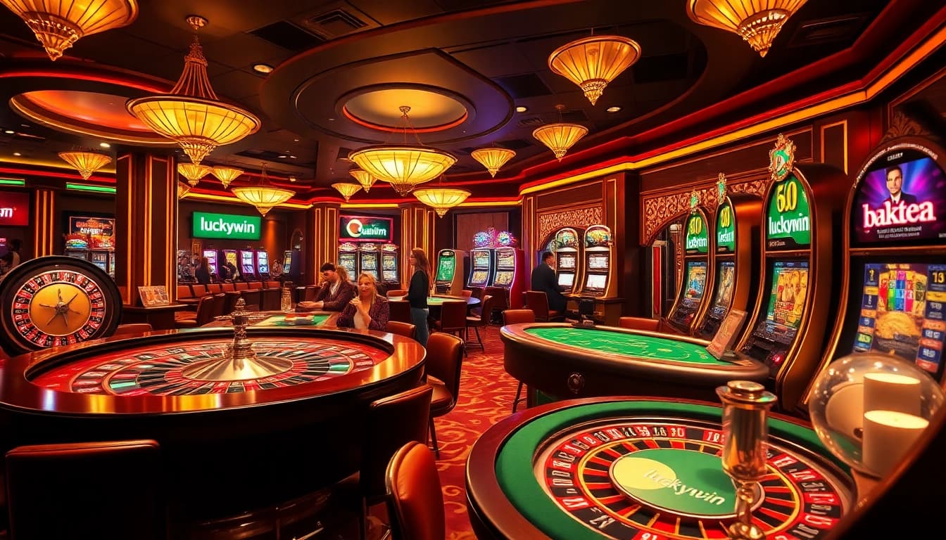 Experience the vibrant excitement of gaming at Luckywin Casino, featuring engaging tables and thrilling slot machines.