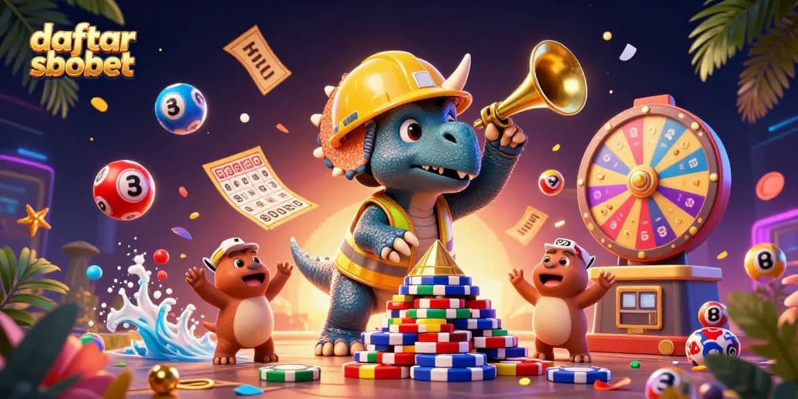 Experience daftar sbobet with vibrant casino elements and characters celebrating a thrilling betting atmosphere.