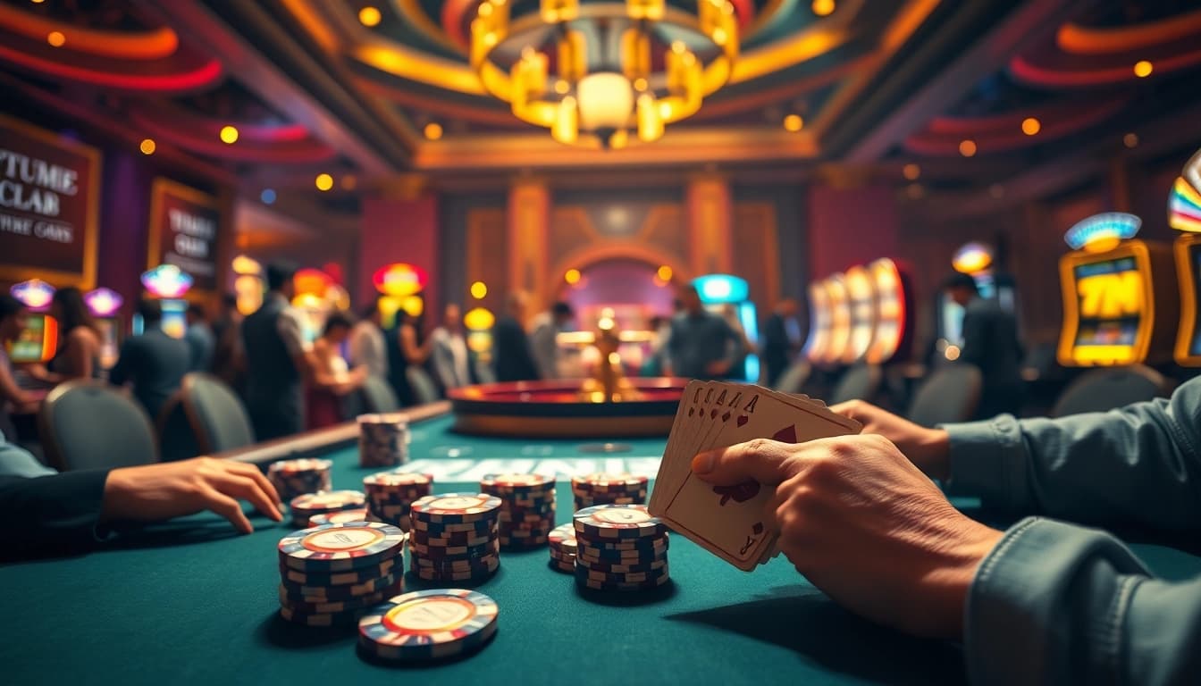 Players engage with a thrilling poker hand at the casino, highlighting the 7M excitement of high-stakes games.