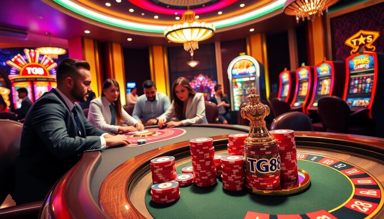 Experience vibrant gameplay at TG88 casino with exciting poker tables and roulette action.