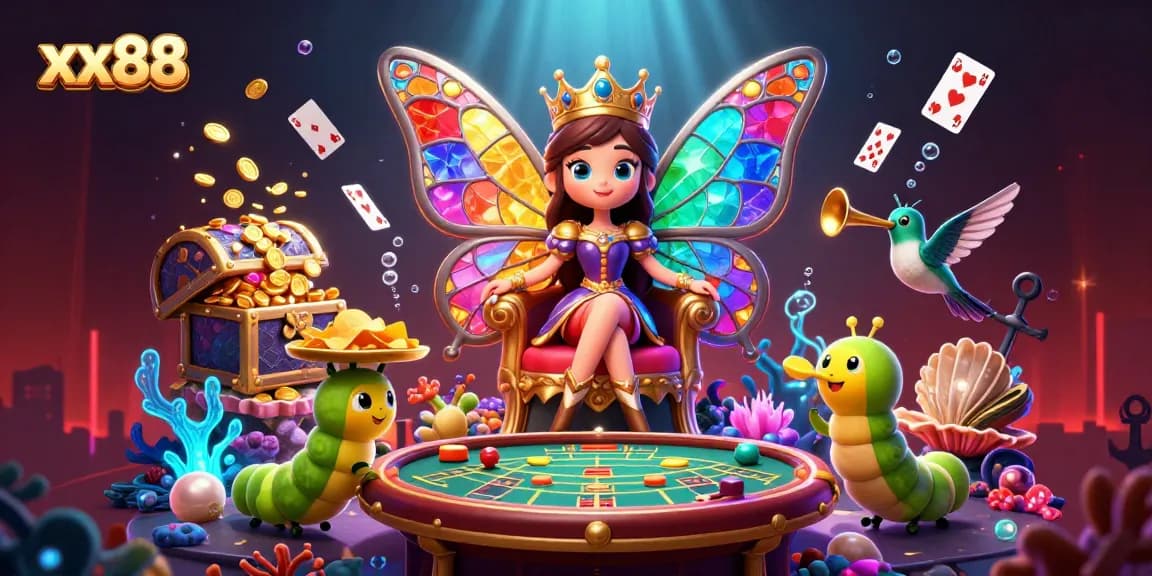 Engage with xx88's vibrant baccarat scene featuring a butterfly queen and captivating games.