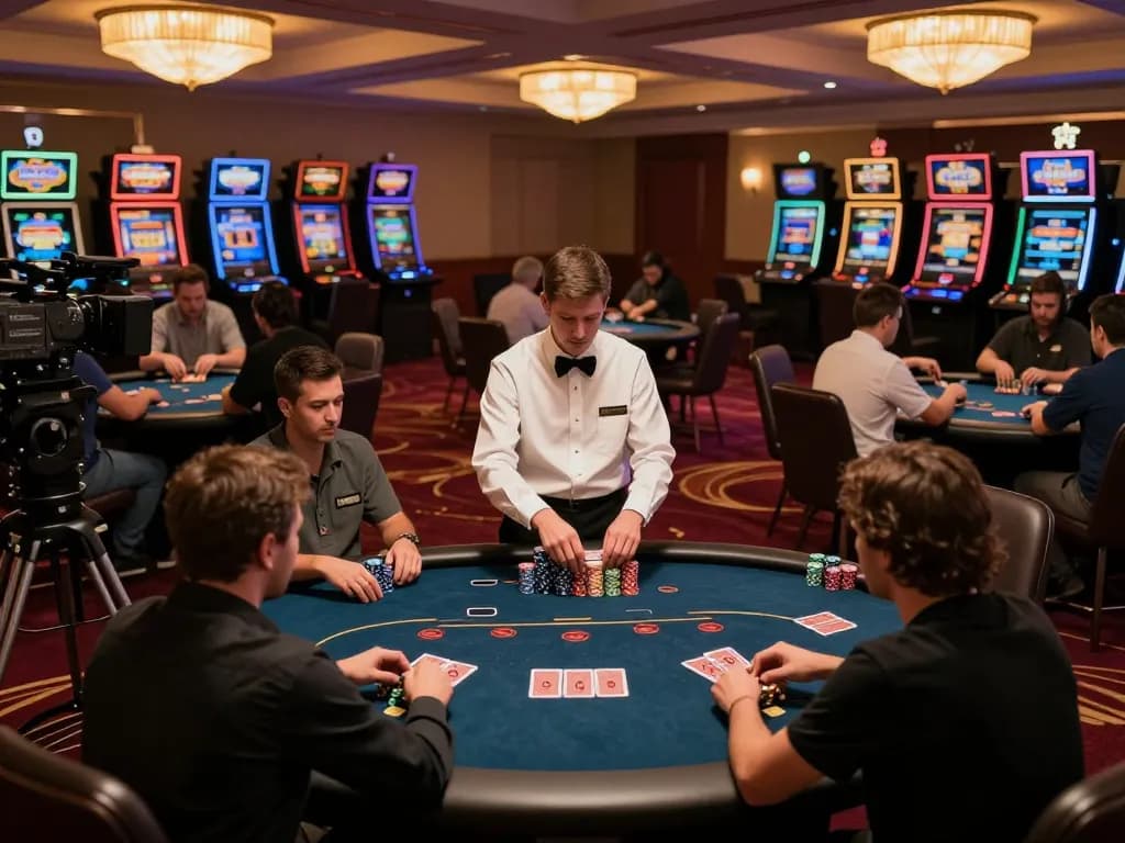 88vvgo betting action at a lively casino poker table with players and dealer engaged.