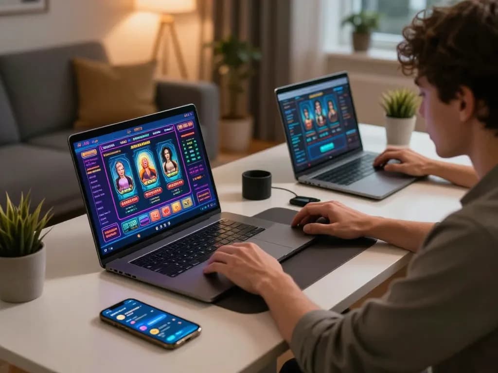 Engaging in online gambling at Onbet with multiple devices in a cozy home setting