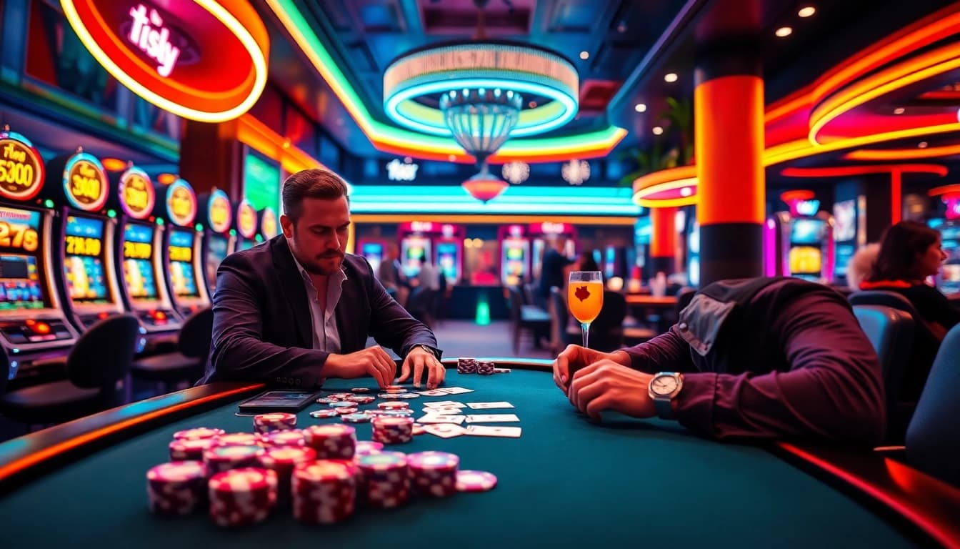 Play exciting poker at tr88 casino with vibrant lights and colorful chips.