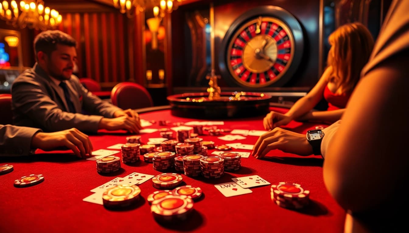 Engage in the thrilling atmosphere of WE88 with poker action and vibrant casino elements.
