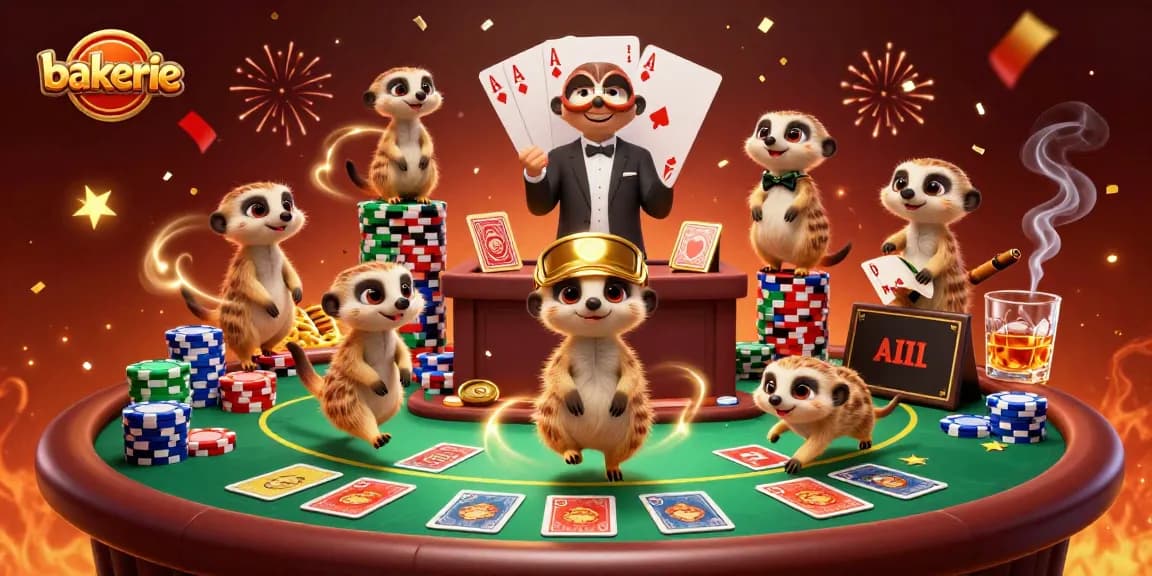 Check out bakerie's lively illustration of meerkats running a dynamic casino operation with poker elements!