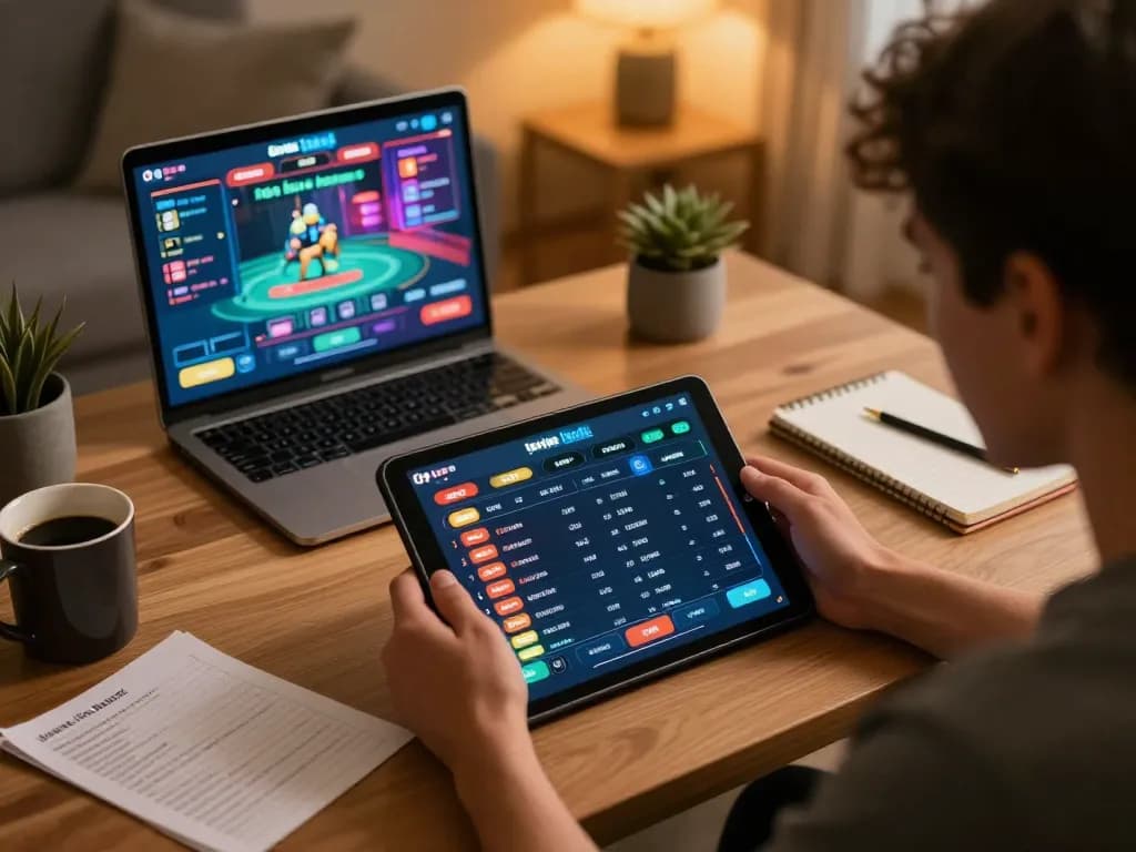 Tỷ lệ kèo nhà cái displayed on tablet during casual online gambling session at home