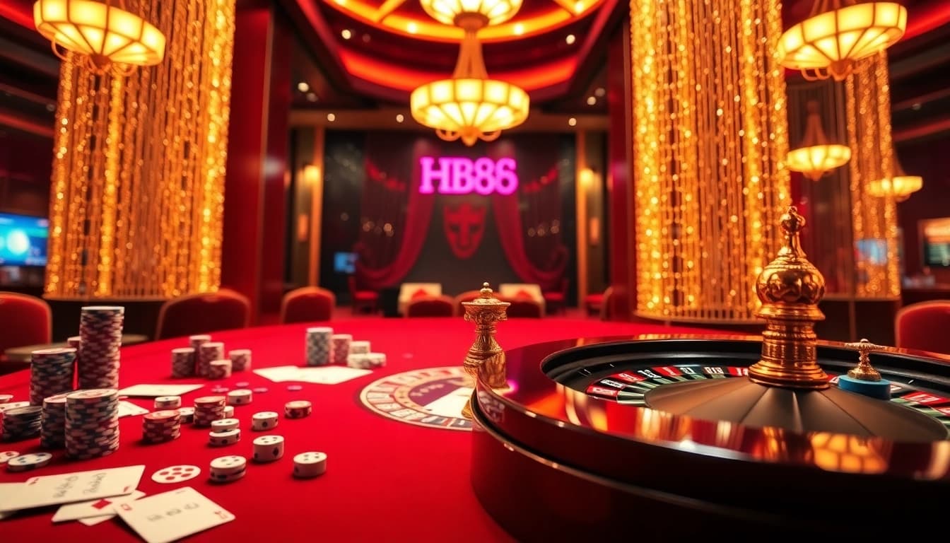 Experience the thrill of hb88 at a luxurious casino table featuring roulette and poker action.