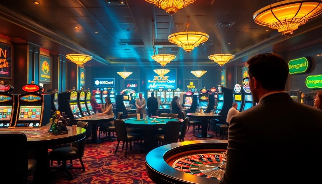 KJC Group provides a dynamic gambling experience with luxurious casino tables and vibrant game elements.