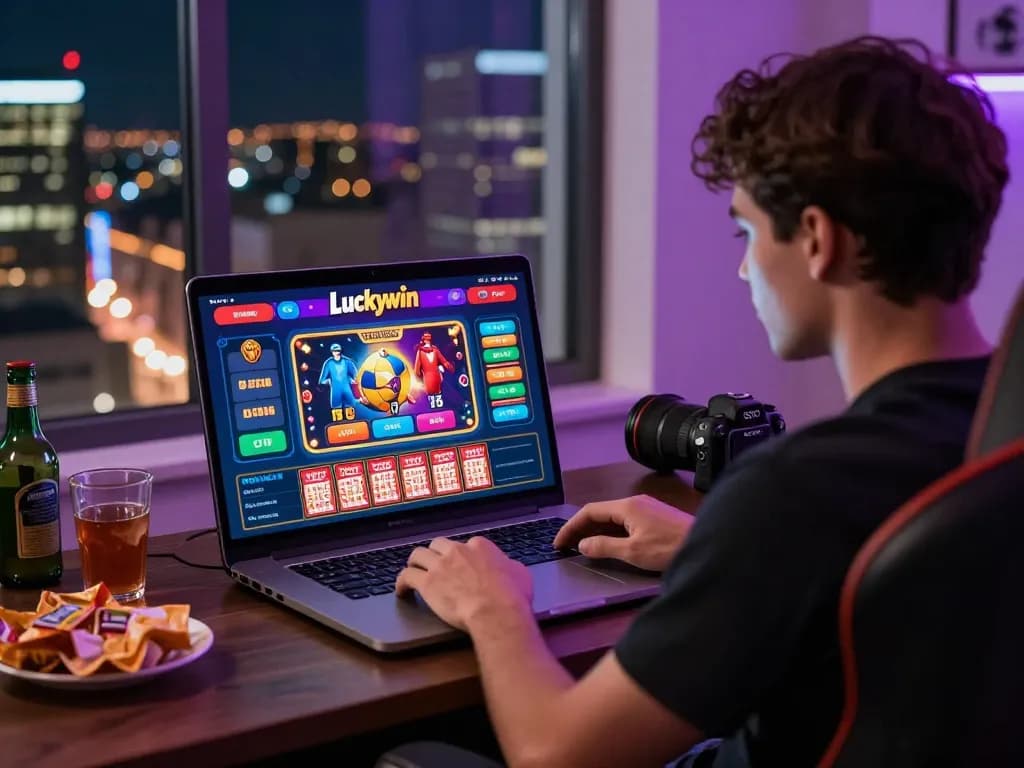 Enjoying thrilling gaming experiences on the Luckywin platform at home.