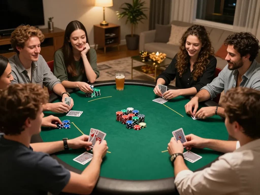 Friends enjoying a poker night while strategizing winning approaches at 79KING.
