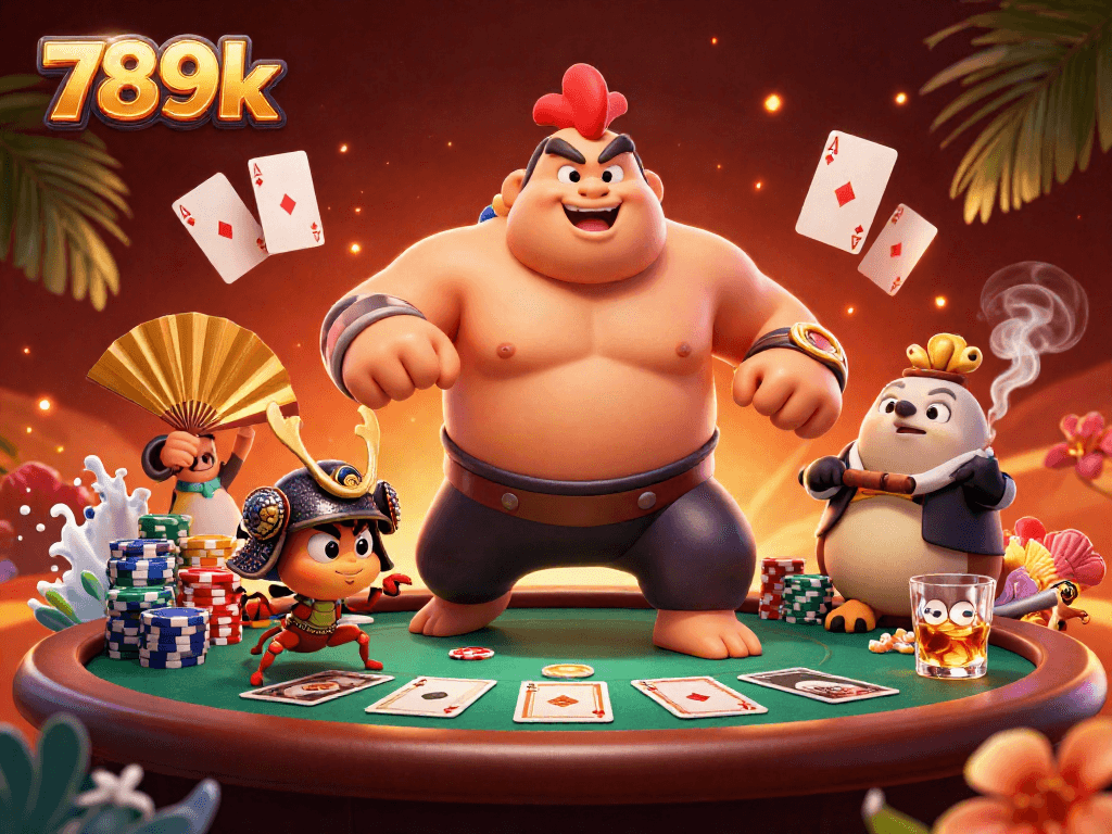 Experience the excitement of 789k with a powerful sumo rooster and poker elements.