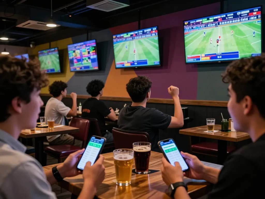 Watch bettors engage in the kèo nhà cái while enjoying live sports in a spirited bar atmosphere.