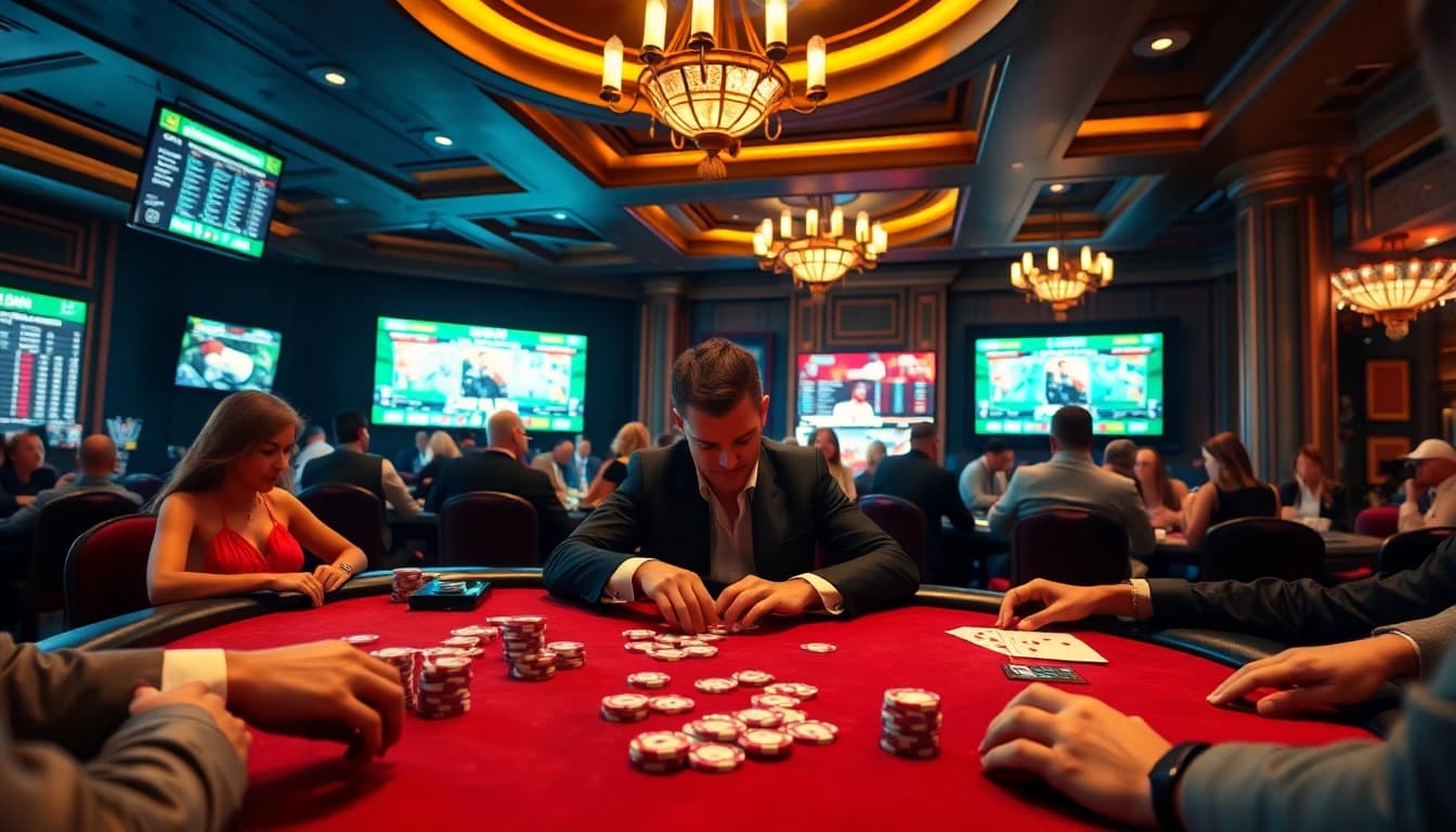 Engaging poker game scene on LuongSonTV with vibrant atmosphere and focused players.