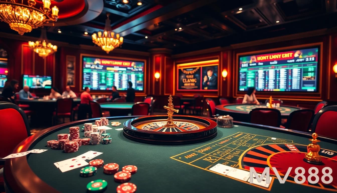MV88 players enjoying exciting casino games at a luxurious gambling table.