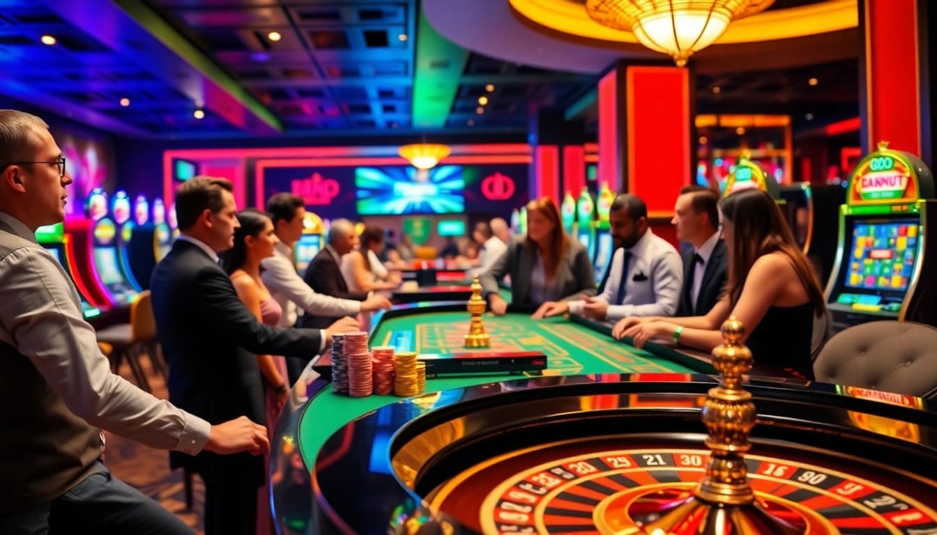 Engage with live casino action at https://ok8386.autos/ featuring roulette, poker chips, and vibrant gambling atmosphere.