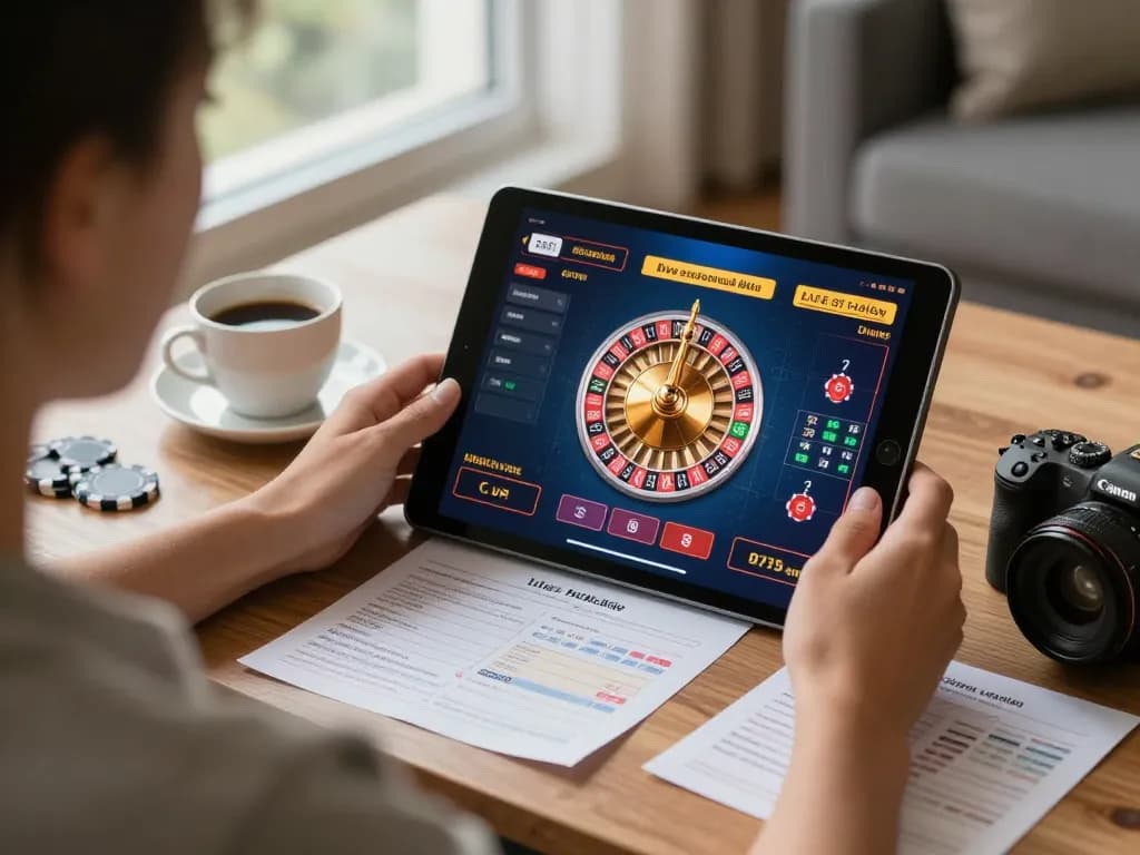 Playing roulette on max88net's live casino app, highlighting responsible gambling with budgeting notes.