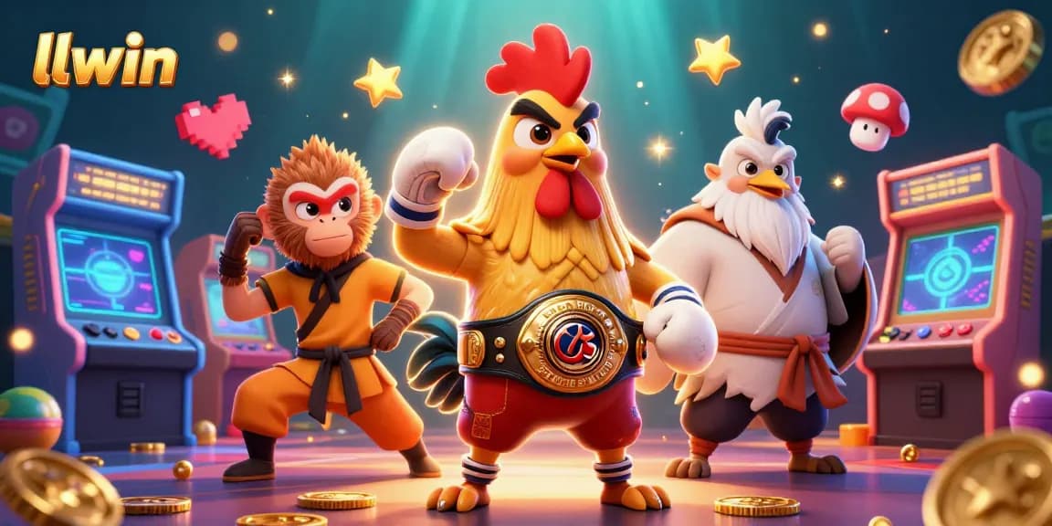 llwin's vibrant cartoon scene showcases thrilling arcade gaming excitement with engaging characters.