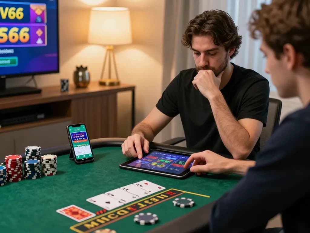 Player engaging in live blackjack on SV66 while using a smartphone, showcasing an online gaming moment