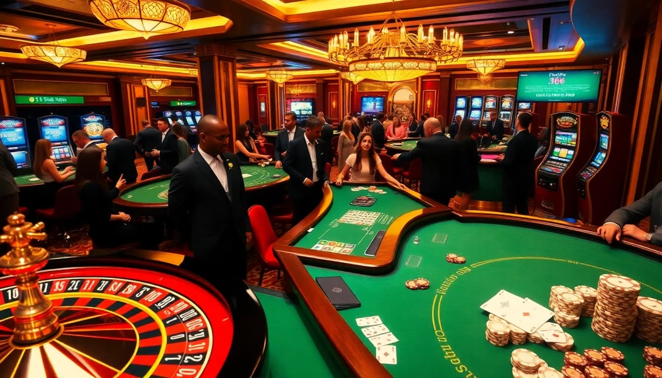 F168 casino players enjoying a vibrant gaming experience with roulette and slots.